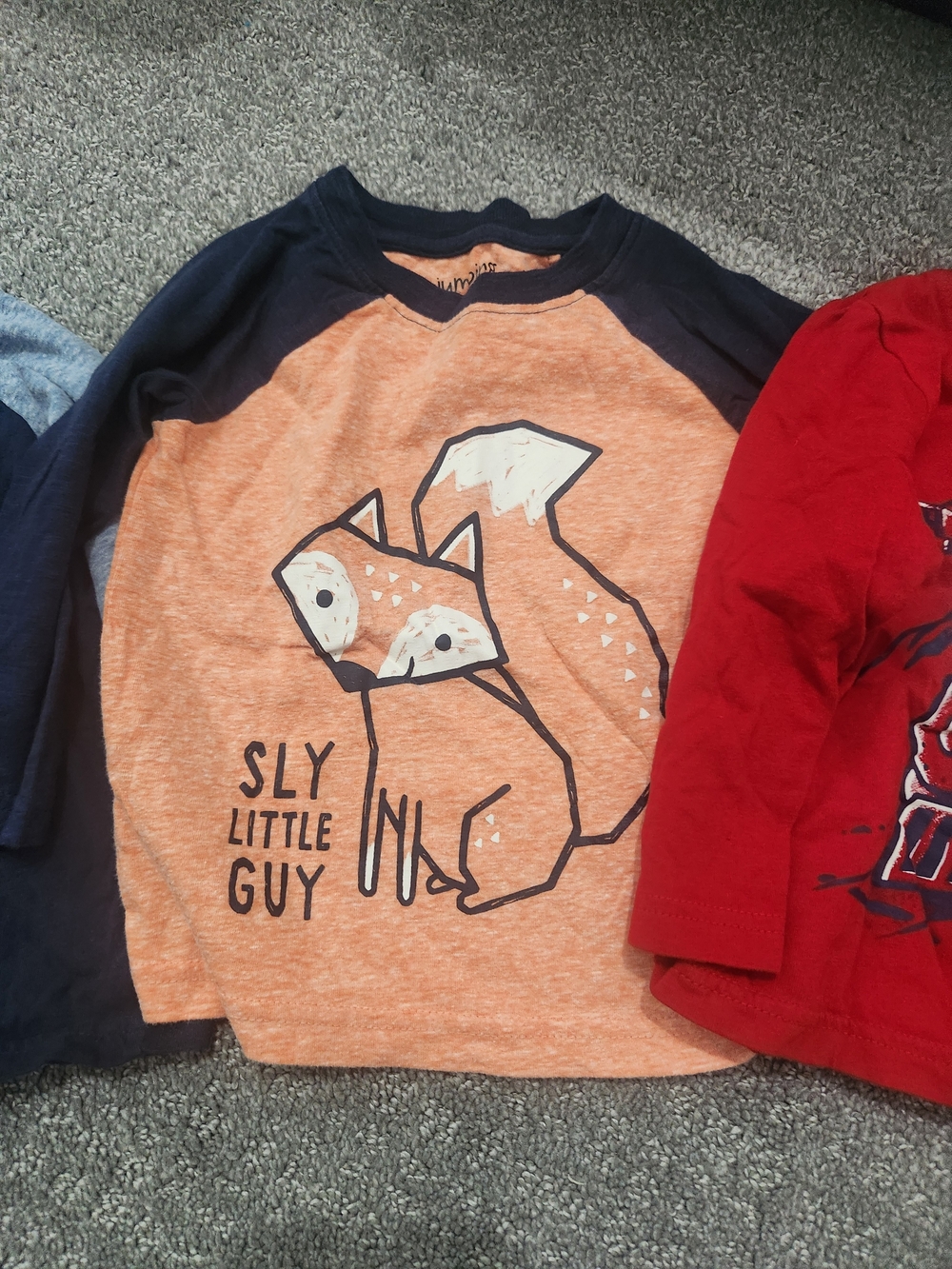 3 Long Sleeve Jumping Beans 18 Mth Orange & Navy Fox, Raglan Tee, Train - Picture 3 of 5